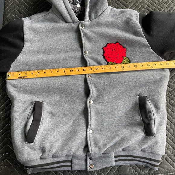 Original Deluxe Varsity Letterman Jacket Mens Extra Large XL Black Gray Rose - Picture 8 of 11